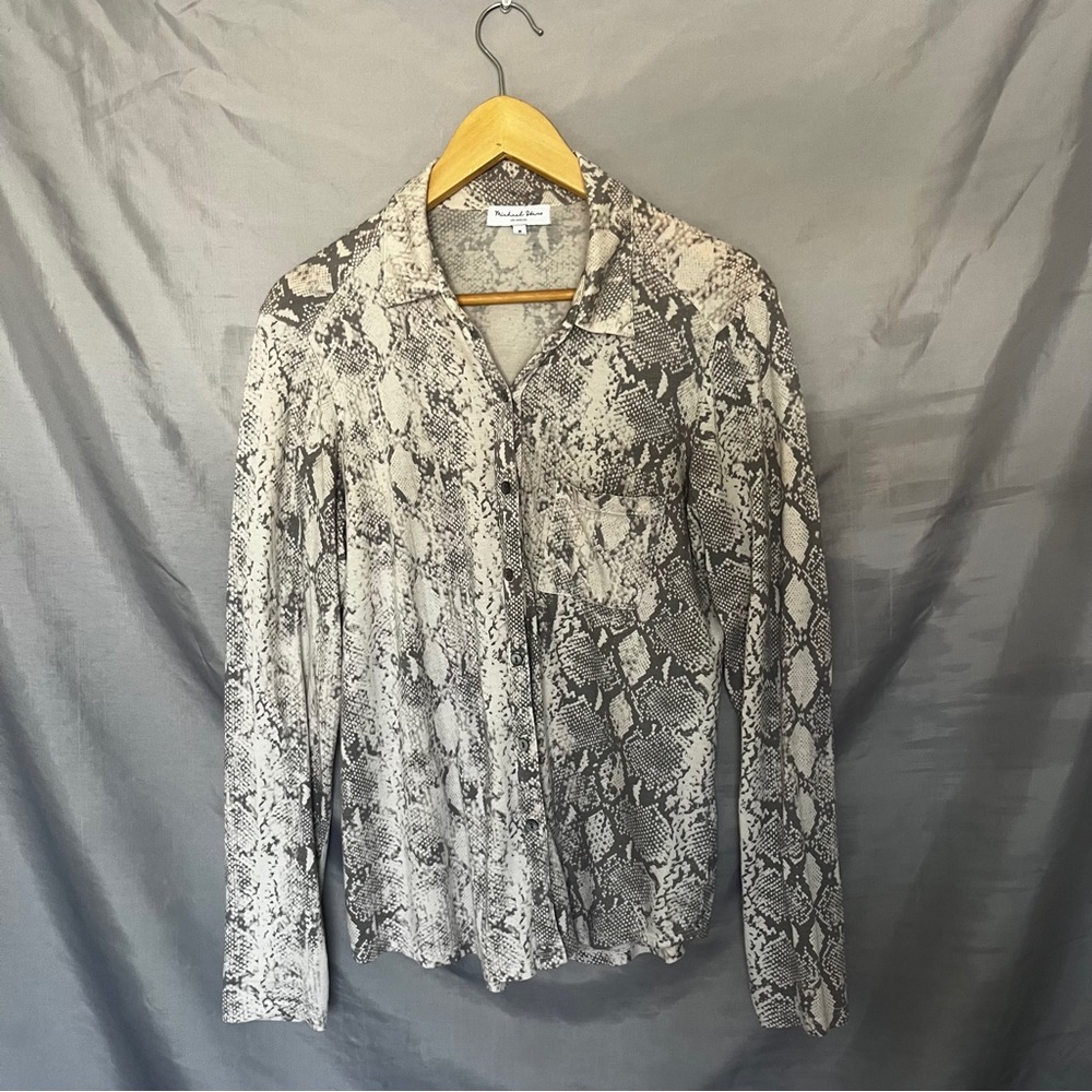 Michael Stars Gray Snakeskin Button-Down Shirt